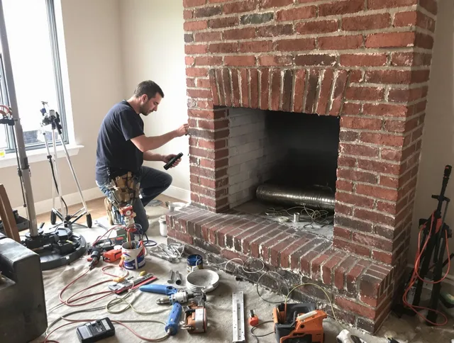 Bedford Chimney Sweep specialist finalizing chimney liner service in Bedford, MA