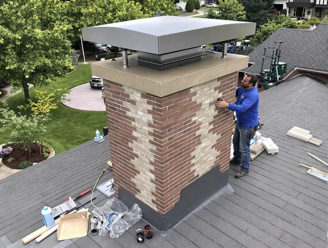 Bedford Chimney Sweep team working on a custom chimney remodel in Bedford, MA